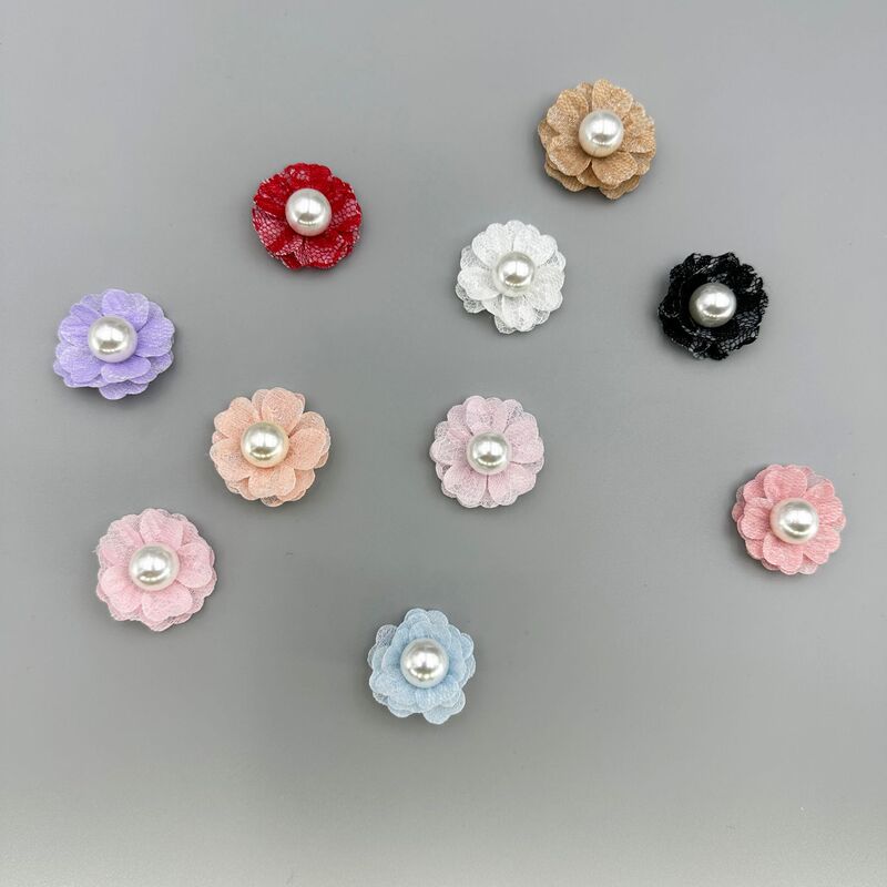 Multi-layer lace fabric brooch flower South Korea handmade hair accessories 3.5cm shaping flower Pearl diy phone case accessories