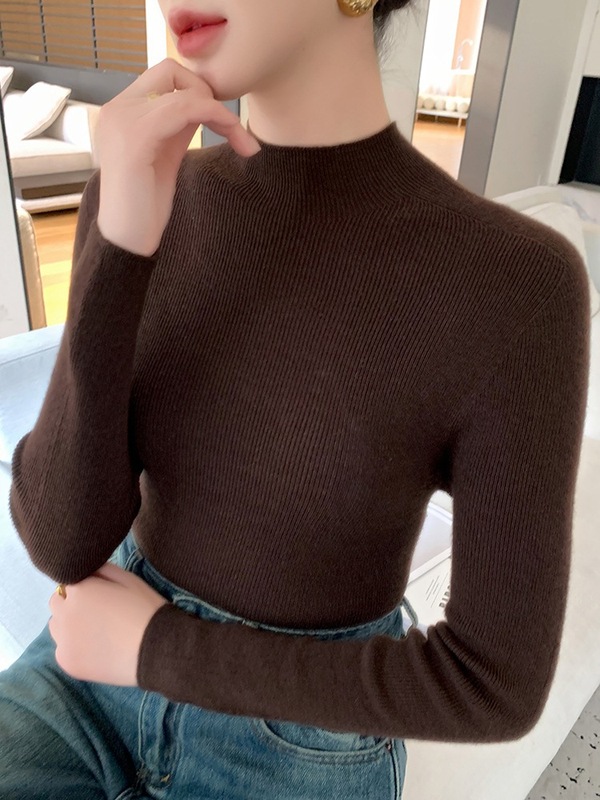 无缝毛衣女针织衫早秋新款精纺细毛紧身套头半高领保暖内搭打底衫|undefined