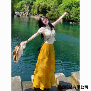 Summer Outfit Set for Plus-Size Women: Off-Shoulder Top and Skirt, Korean Style, Beautiful Vacation Travel Outfit for Women
