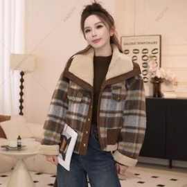 翻领保暖加厚充棉小香风短款外套女大衣图片色国内一二线品牌氨纶