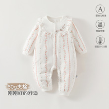 婴儿夹棉连体衣秋冬季可爱保暖外出棉服舒适居家哈衣女宝宝爬爬服