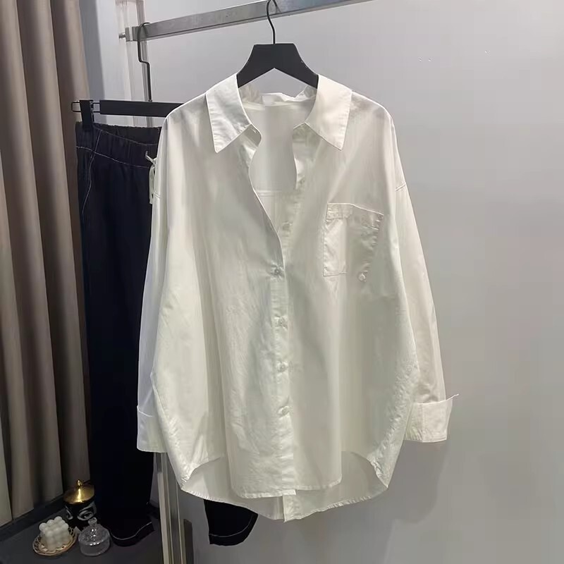 Design Sense Niche Back Split Solid Color Shirt Women's Loose Lazy Casual Mid-length Shirt