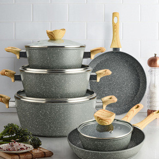 Marble Non-Stick Frying Pan, Wok, Milk Pot, Soup Pot Household Cookware Set Compatible with Induction Cookers