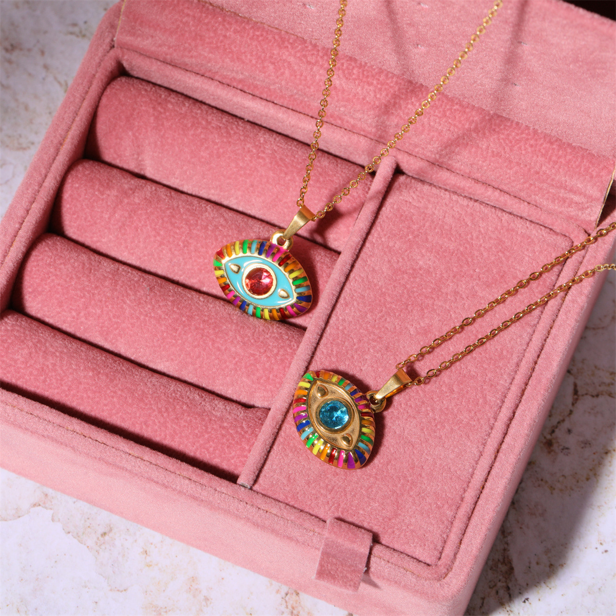Devil's Eye Vintage Style 304 Stainless Steel Pendant Necklace Enamel Plating Lobster Trigger Clasp Closure display picture 9