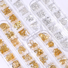 熱銷12格盒裝美甲飾品鑽批發 鏤空鉚釘金屬混搭DIY指甲鑽美甲貼片