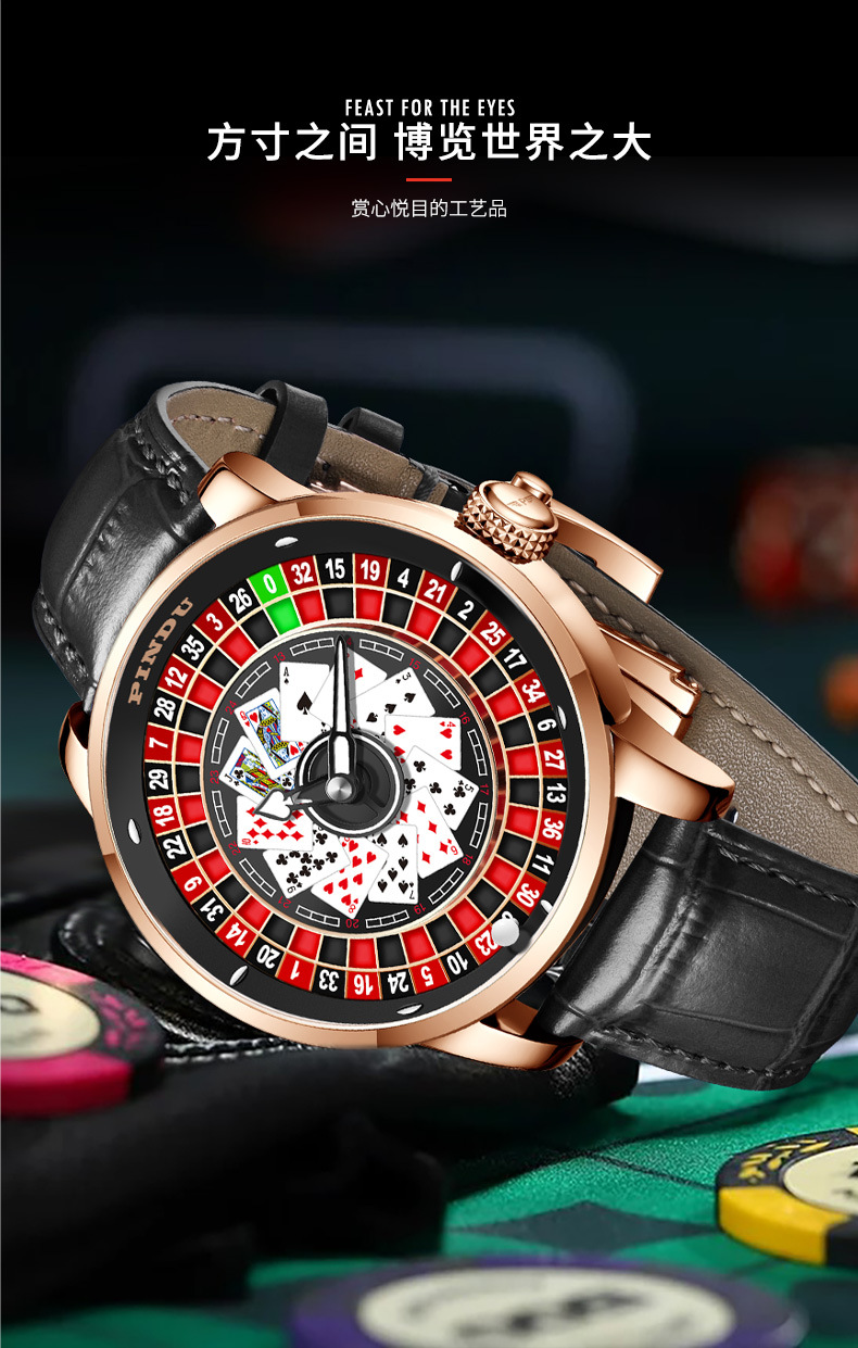 Đồng hồ nam automatic lộ máy mặt số trò chơi roulette — Thẻ đỏ da đen, Hồng nhãn đỏ da xanh, Hồng đỏ thẻ xanh da, Hồng da đỏ vành đai lưới chi tiết 9
