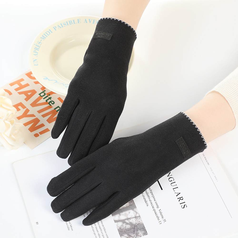 Guantes de terciopelo bordados de estilo coreano temperamento suave cruzado guantes cálidos con pantalla táctil guantes de dedo de niña