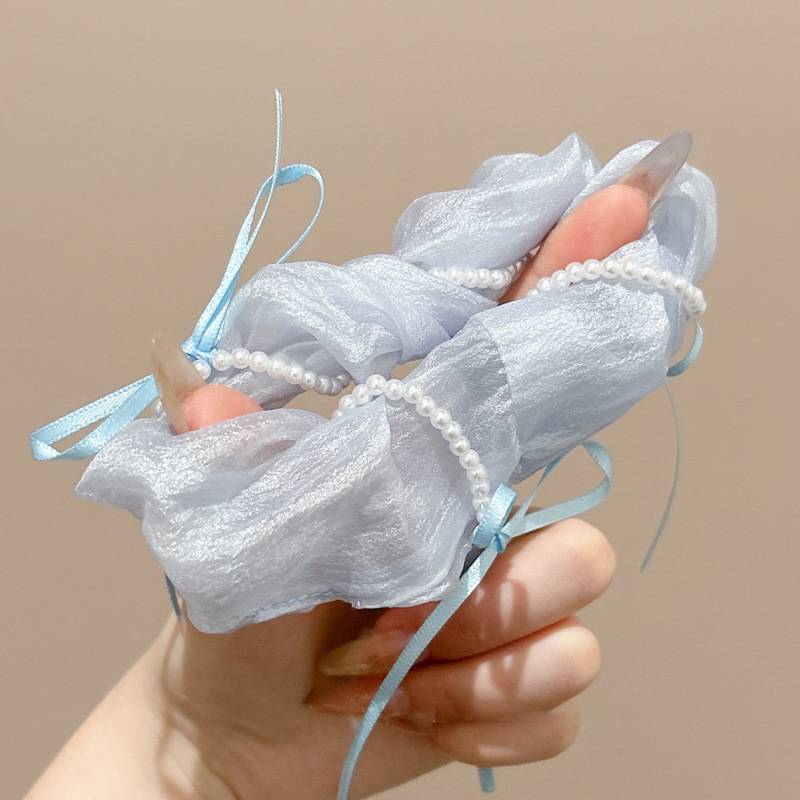 Correa para el cabello de intestino grueso francés fresco para mujer, lazo de perlas de alta calidad, cuerda para el cabello, cuerda para la cabeza, tocado de goma