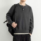 2026年秋季圆领长袖宽松型青少年腈纶针织衫透气罗纹底摆运动风格，男装针织衫/毛衣，星座614