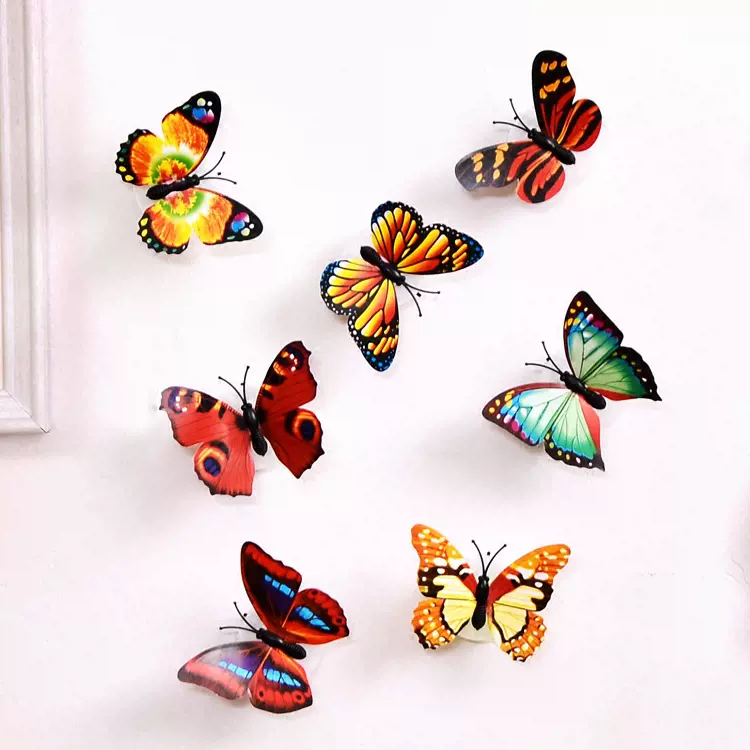 创意七彩LED发光蝴蝶小夜灯仿真立体装饰墙壁粘贴发光蝴蝶灯批发