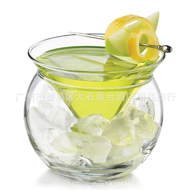 Tazas de cóctel heladas de doble capa, tazas moleculares de margarita, tazas triangulares de vidrio de personalidad creativa, tazas martini