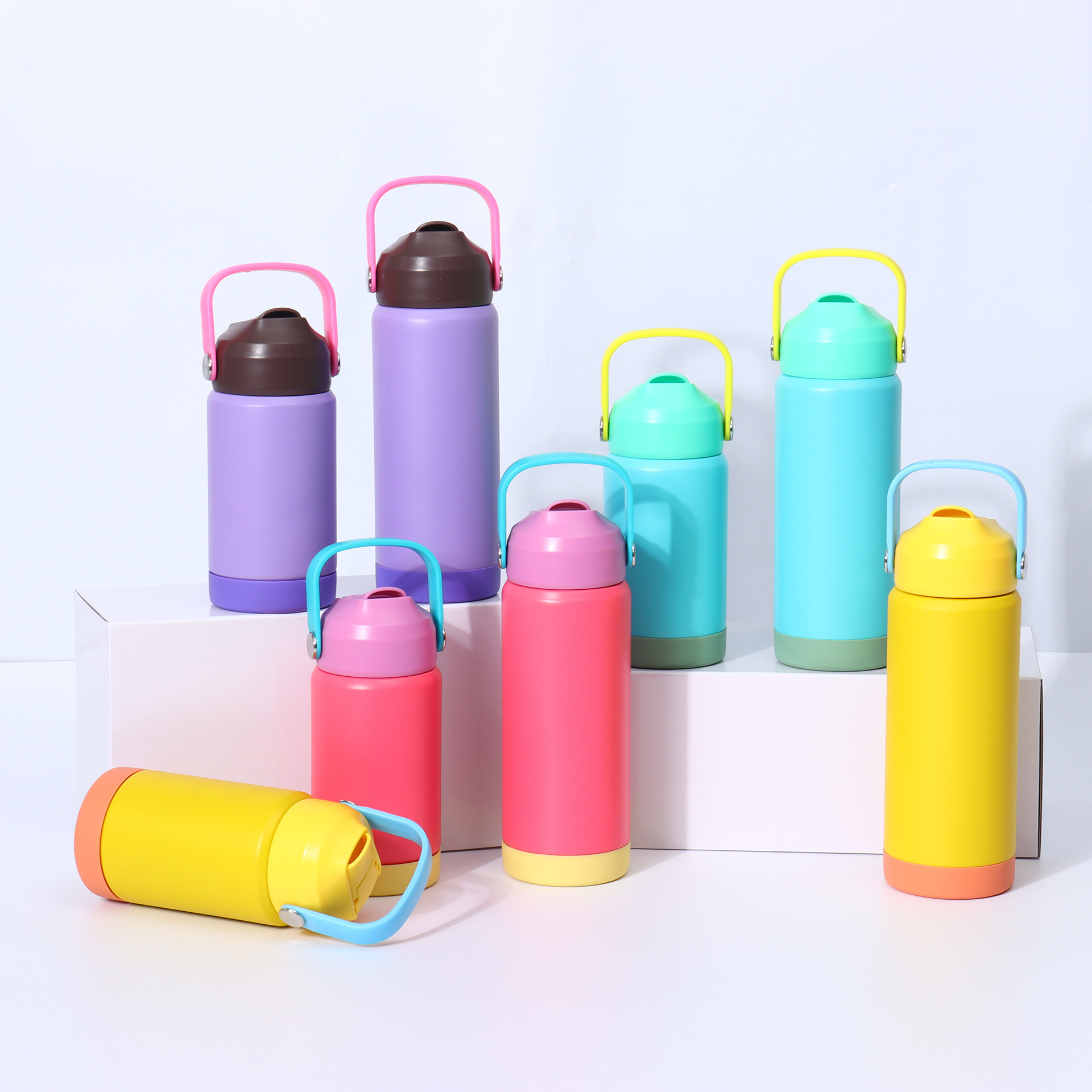 亚马逊新款太空壶多巴胺304不锈钢保温杯吸管提手便携运动水壶