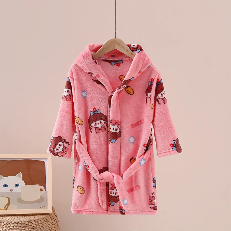 Children's flannel coral bathrobe, velvet cartoon pijama, demi-season flower boy costume