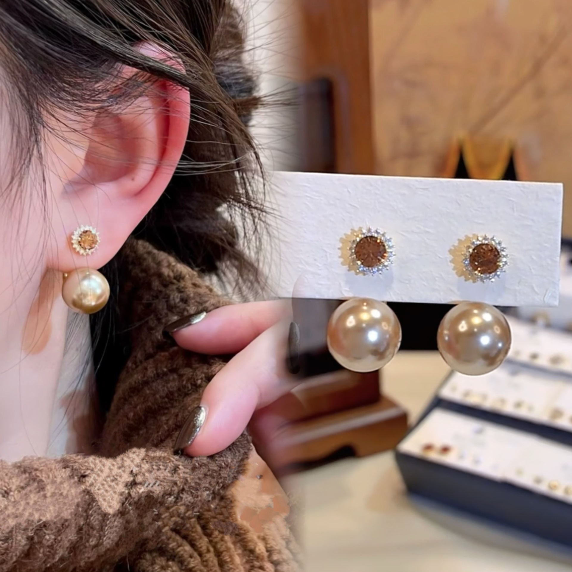 Earrings solar-powered, double wear
