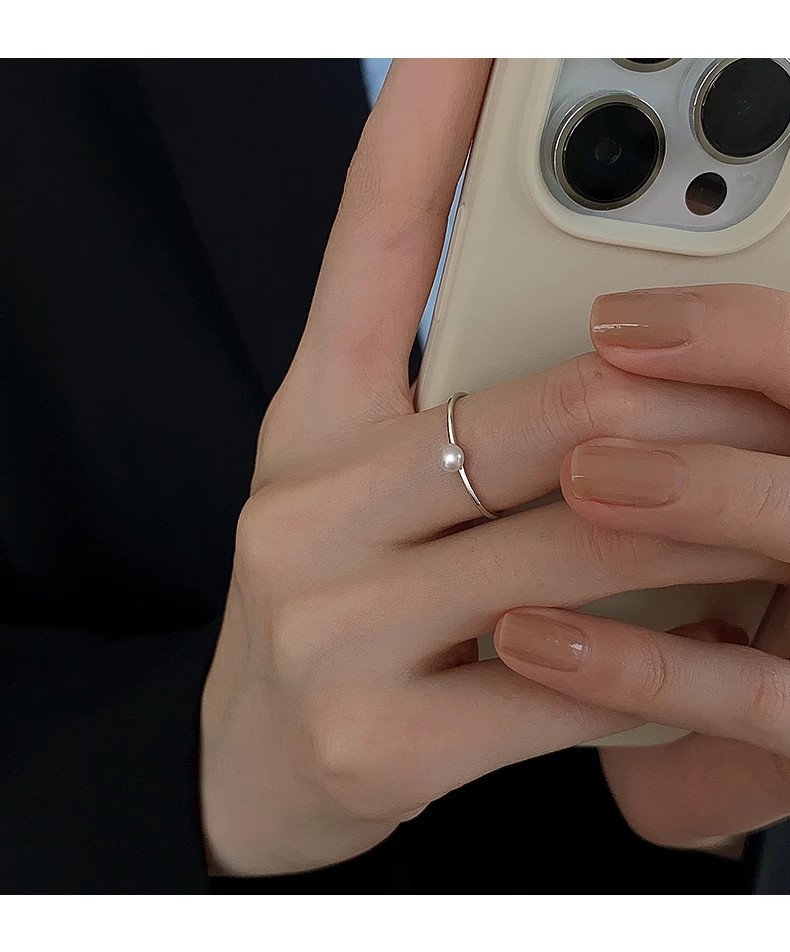 3g Weight Pearl Inlay Material Open Rings Classification Adjustable Ring Size 1 Piece Quantity Daily, Street Occasion 925 Sterling Silver Material Geometric Pattern Women's Gender Polishing, Inlay Design Simple Style Style 925 Sterling Silver Pearl Geometric Open Rings 10