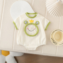 婴儿连体衣夏季新款爬服卡通绣花小青蛙哈衣男女宝宝外出包屁衣服