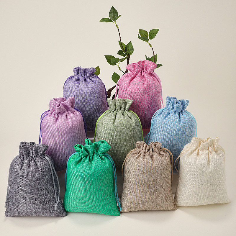 Fábrica en stock bolsa de lino Wenwan bolsa de embalaje de la joyería bolsa de té zongzi Almacenamiento de lino bolsa de cordón al por mayor