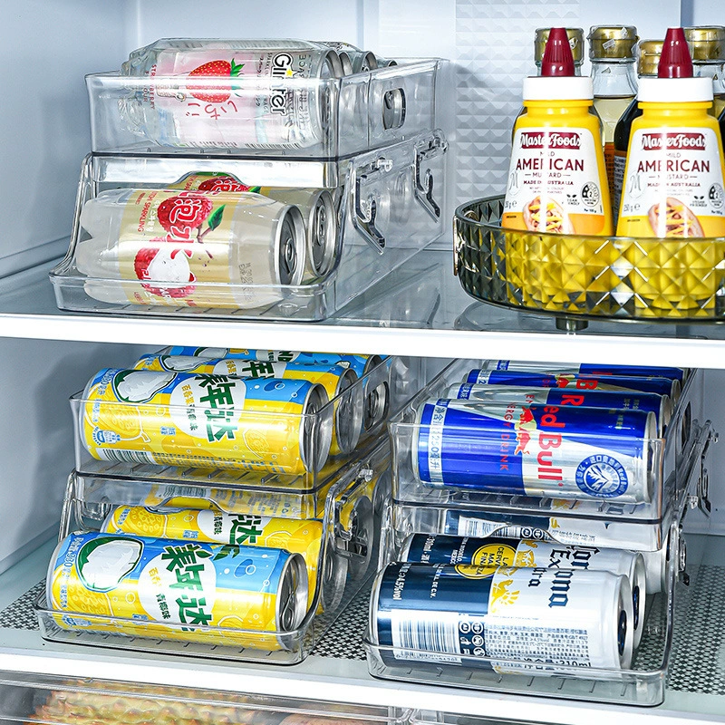 Холодильник Beer Coca -Cole, складывающаяся коробка для хранения, прозрачный двойной слой, легкая вытягивающая полка для напитков, кухонная полка для очистки
