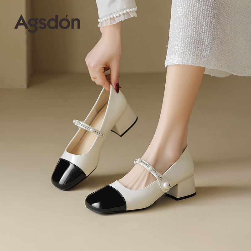 Zapatos de tacón grueso para mujeres 2026 nuevos zapatos de verano superficiales franceses con falda jk zapatos de cuero pequeños