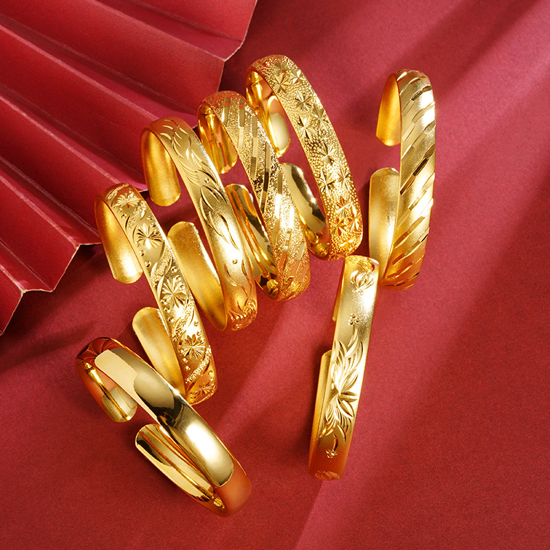 Pulsera vietnamita chapada en oro para mujer con diseño de dragón y fénix, motivo de cielo estrellado, estilo antiguo del Sutra del Corazón, aleación de cobre, realista, retención de color duradera, brazalete abierto ajustable.