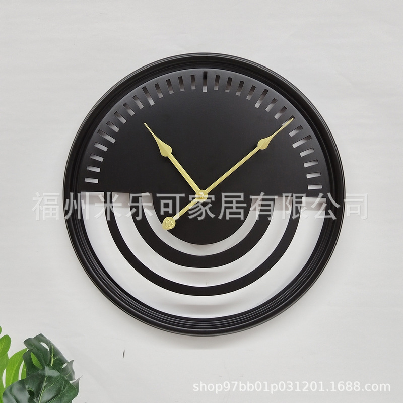 创意时尚简约金属挂钟跨境热卖静音设计北欧风格客厅墙上铁艺挂钟|undefined