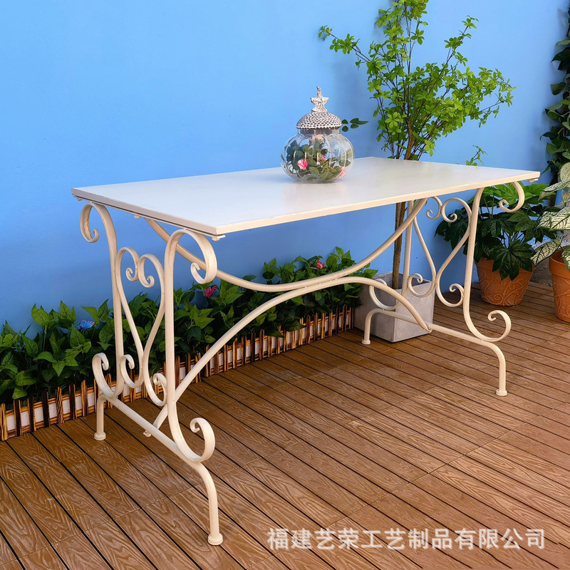 Outdoor Tables and Chairs Nordic Retro Iron Table Old-Fashioned Courtyard Balcony Layout Decorative Metal Cafe Long Table Outdoor Tables and Chairs Nordic Retro Iron Table Old-Fashioned Courtyard Balcony Layout Decorative Metal Cafe Long Table