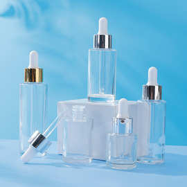 广州现货20-60ml透明直圆瓶厚底直圆玻璃瓶原液滴管精华液分装瓶