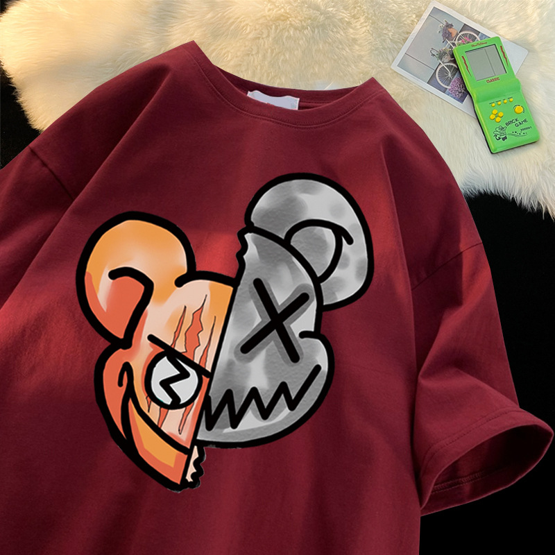 Camiseta de manga corta de estilo americano para mujer 2023 nuevo diseño de nicho pareja superior verano perezoso juventud media manga