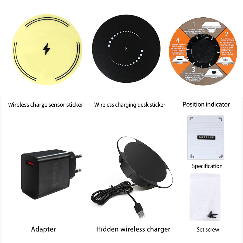 Cargador inalámbrico oculto de 30 mm sin perforaciones, cargador inalámbrico inteligente para el hogar, nuevo modelo transfronterizo