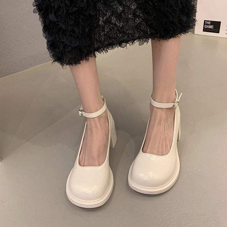 Zapatos de cuero estilo Mary Jane para mujer, estilo hada, novedad primavera 2026, ideales para combinar con faldas, zapatos de tacón grueso con plataforma que aumenta la altura.