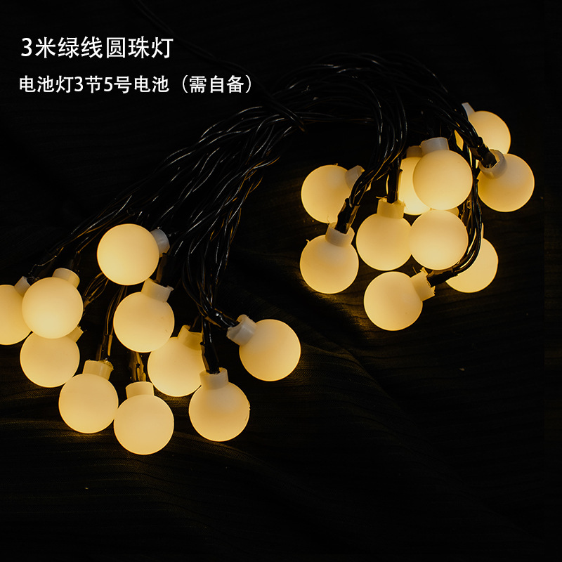Luz de cuentas redondas de línea verde de 3 m con destello