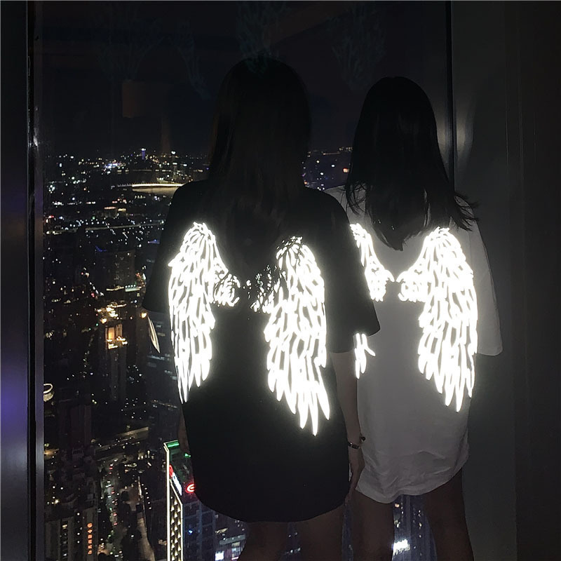 Summer fashion brand dark reflective wings short sleeve male student T-shirt trendy ins loose American student couple wear Summer fashion brand dark reflective wings short sleeve male student T-shirt trendy ins loose American student couple wear