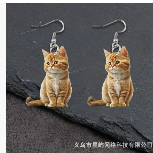 Par de colgantes de gato de acrílico encantador para mujeres-estilo de dibujos animados lindo