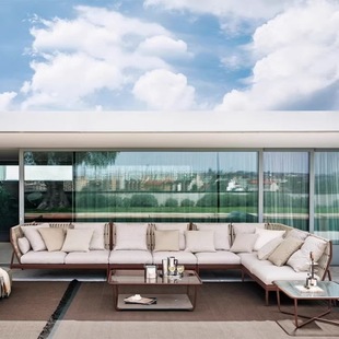 Customized Outdoor Rattan Sofa, Rattan Art Living Room Balcony Furniture Rattan Chair Creative Courtyard Coffee Table Leisure Sofa Combination