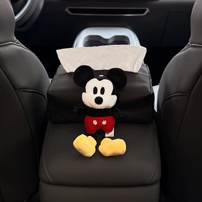2026 New Model Mickey Goofy Car Tissue Box, Car Interior Armrest Box Tissue Holder, Seat-Mounted Car Tissue Bag (Car tissue box/set) - authentic-limited-edition-mickey-black-tissue-box