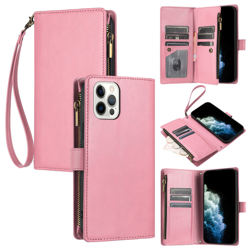 Suitable for iPhone 17 Pro Max Phone Leather Case, Apple 16E Flip Cover with Card Slot and Zipper Wallet Protective Case