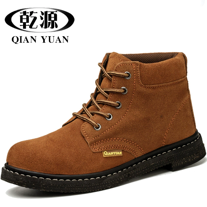 Рабочие ботинки Qianyuan из воловьей кожи на резиновой подошве для операторов котлов, токарных станков, устойчивые к высоким температурам, защита от металлической стружки, сварочные ботинки с защитой от ударов