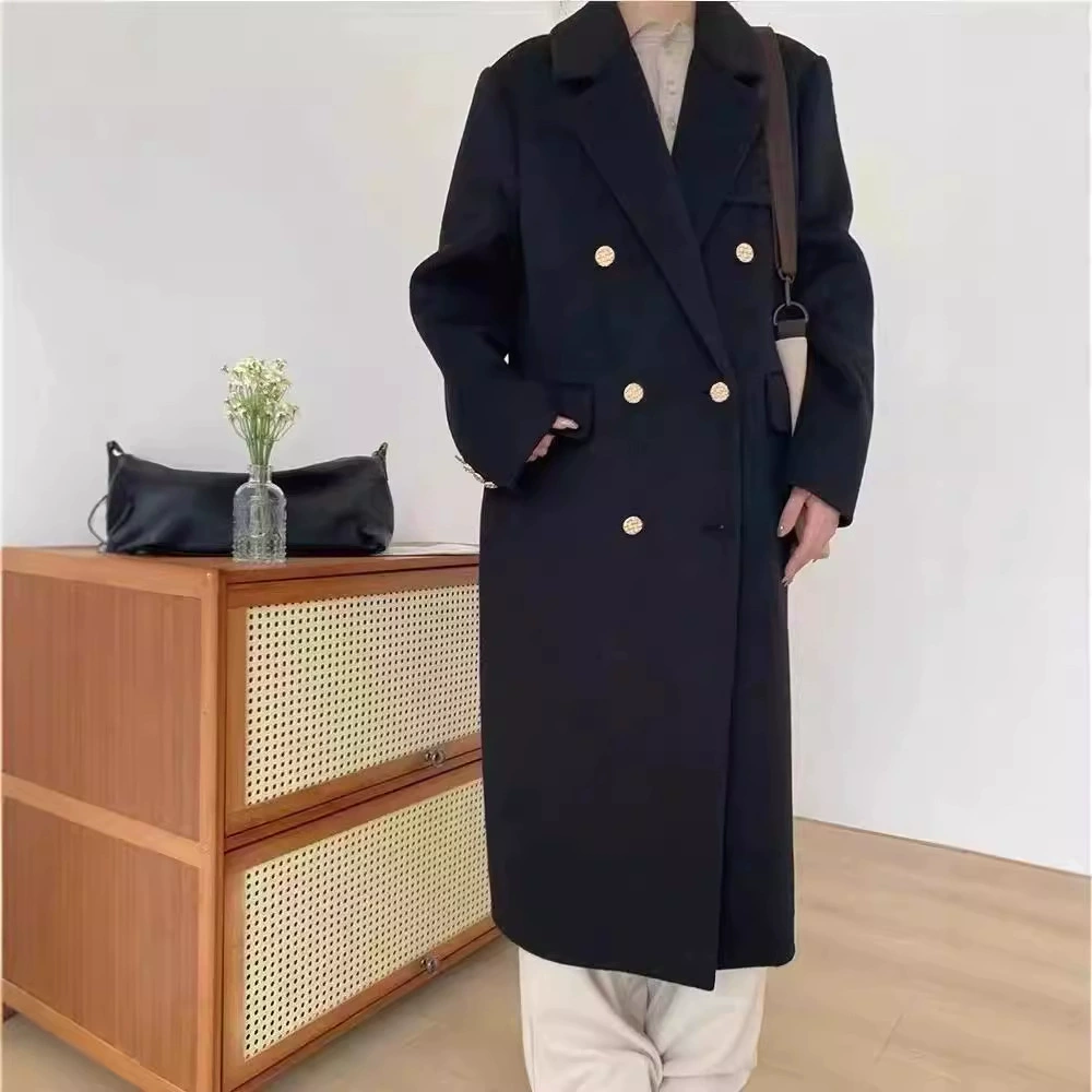 Популярное в Интернете Новинка 2024 года, двустороннее шерстяное пальто, женское длинное приталенное шерстяное пальто в Корейском стиле с подплечниками, в наличии