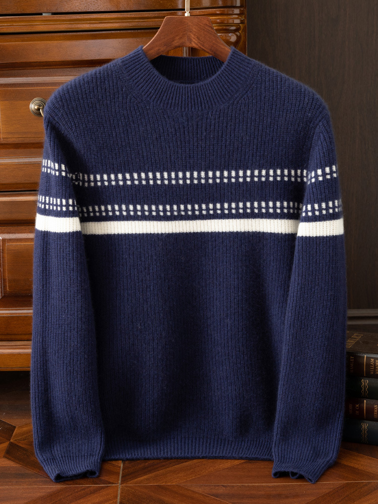 Autumn and Winter new ingot needle half turtleneck jacquard cashmere sweater light luxury warm long sleeve bottoming shirt men's business sweater