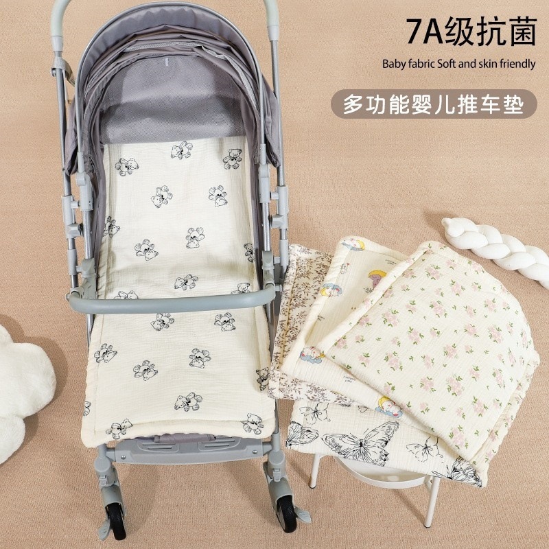 Baby Stroller Cushion Summer Soft Thickened Warm Cotton Mattress Gauze Bean Velvet Baby Stroller Mattress Cotton Pad