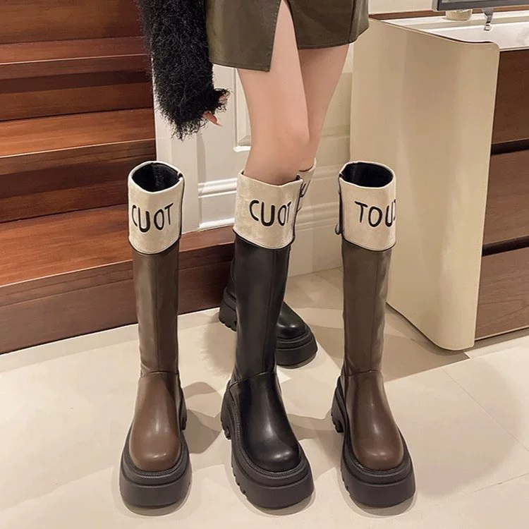 Толстая подошва цветная сапоги женский 2024 осень и зима новый маленький ароматный ветер высокий сапоги рыцаря маленький человек не имеет колен сапоги