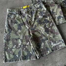 跨境街头潮牌protect嘻哈男士运动短裤迷彩字母图案刺绣宽松短裤