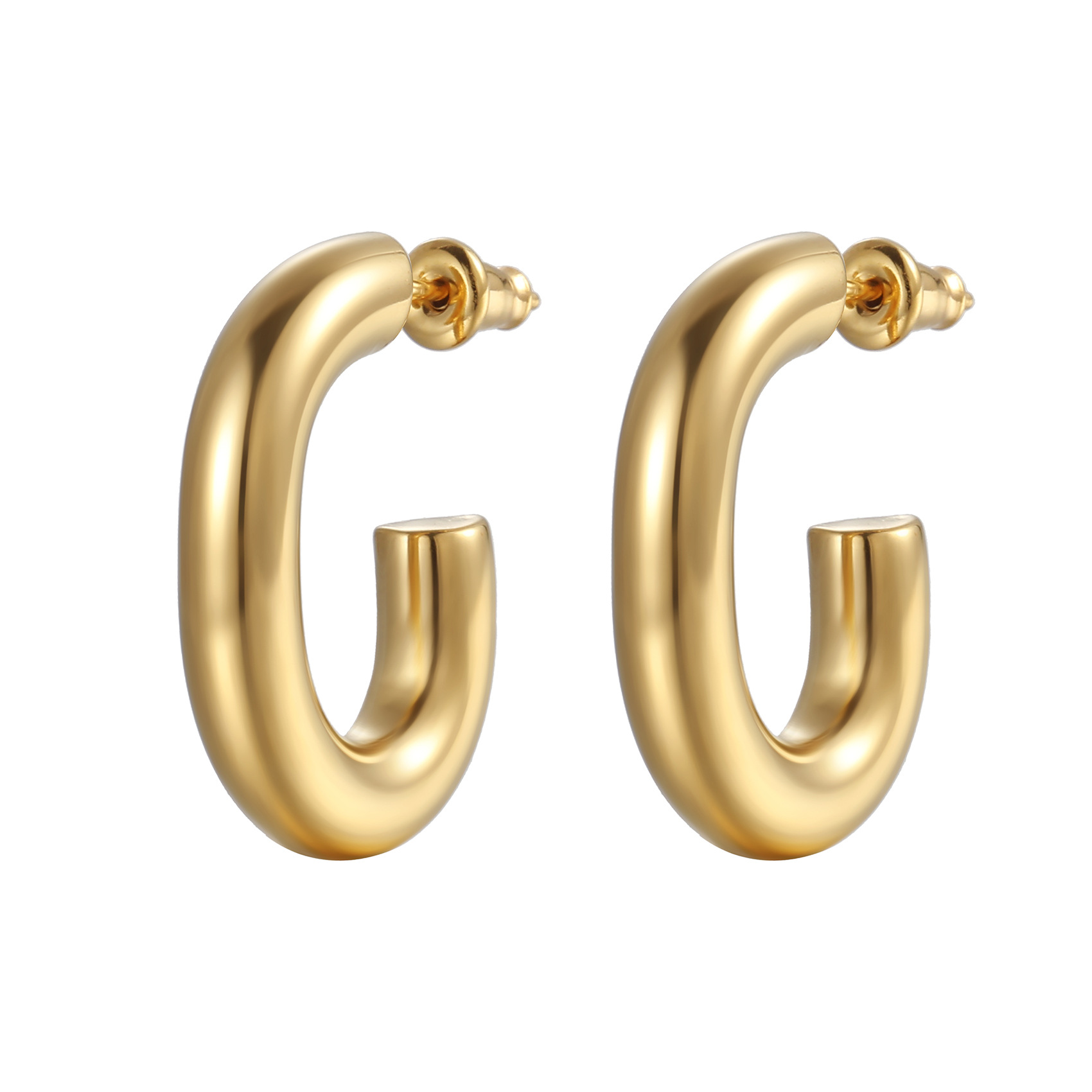 Solid Color Pattern Women'S Gender PVD Coated 18K Gold Real Gold Plated Solid Color 201 Stainless Steel Fashion Waterproof Non Tarnish Earrings