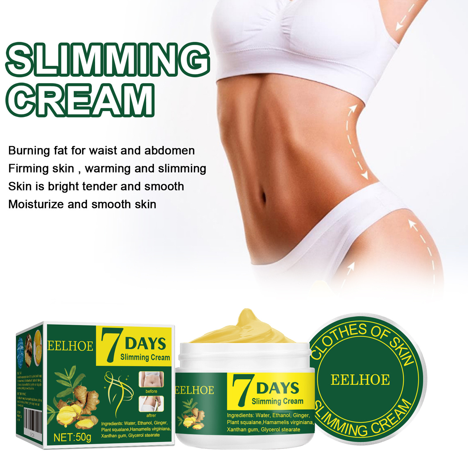 Eelhoe Ginger Cream Gentle, Silky, Refreshing, Moisturizing Massage Care Cream for Arms and Belly