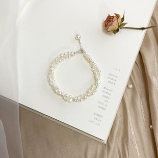 Korean Style Natural Baroque Freshwater Pearl Bracelet Handmade Woven Double Layer Bracelet Internet Celebrity Simple Pearl Bracelet for Women