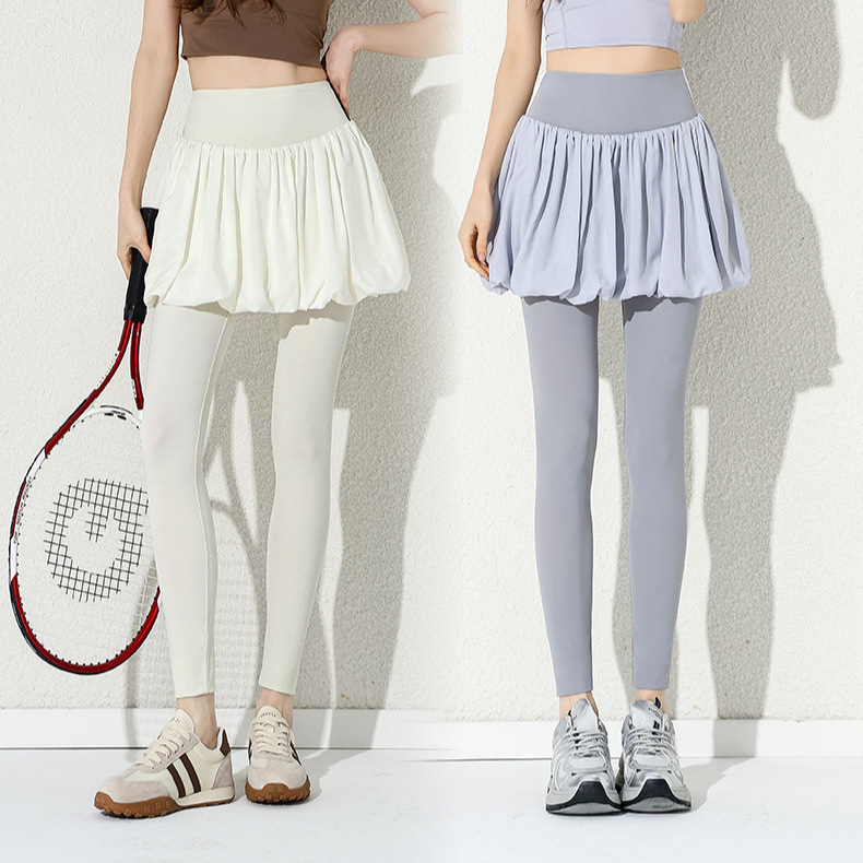 2026 Tennis Sports Skirt Pants Pilates Running Skirt Pants High-Waisted Fitness Yoga Long Pants Faux Two-Piece Floral Skirt Pants