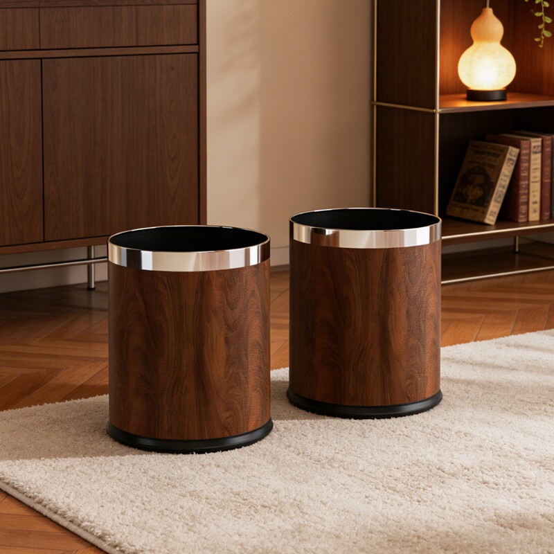 Vintage-Style Faux Wood Grain Trash Can for Home Use, Non-Slip, High-End Feel, Double-Layer, Large Capacity, Suitable for Living Room, Kitchen, and Office Vintage-Style Faux Wood Grain Trash Can for Home Use, Non-Slip, High-End Feel, Double-Layer, Large Capacity, Suitable for Living Room, Kitchen, and Office