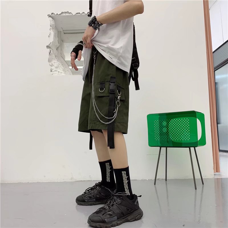 Summer Korean Style Duffy Handsome Overalls Chain Multi-Pocket Casual Pants Fashionable Loose Straight Pants for Men and Women