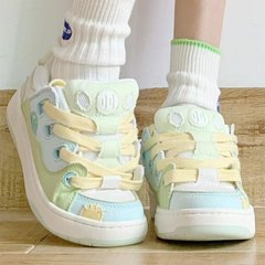 2025新款皮面奶油蓝牛奶纹面包鞋女百搭休闲高颜值板鞋厚底运动鞋
