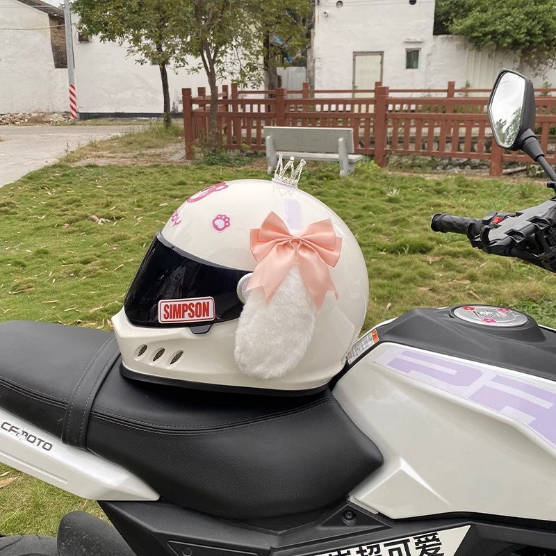 Universal Helmet Accessories Hook and Loop Decoration Motorcycle Electric Universal Bow (Auto Parts and Accessories) - light-pink-bow-white-big-ear-dog-with-tail-no-crown-no-helmet